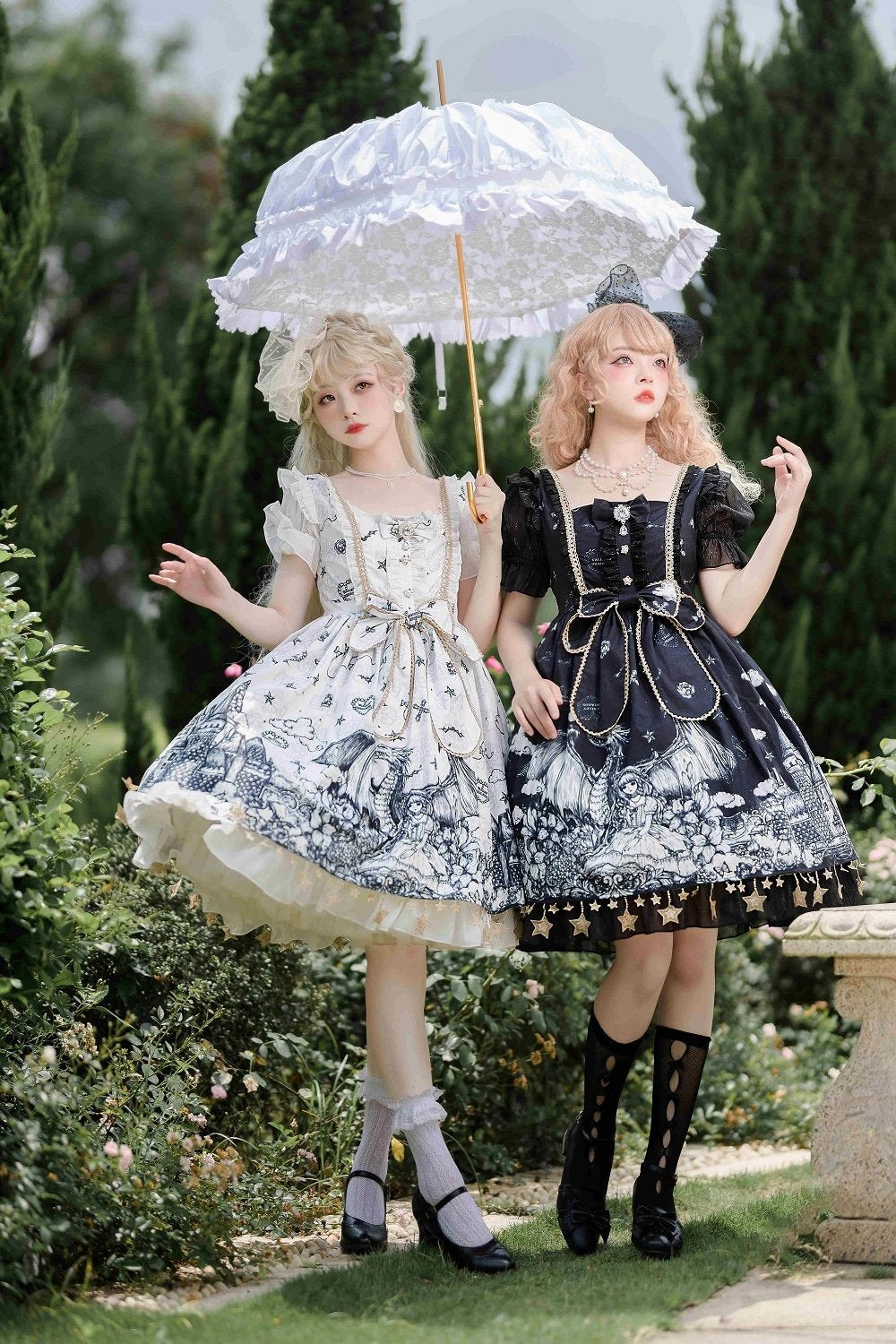 Dragon Slayer Gothic Lolita Dress - anime, anime girl, castle, castles, dragon