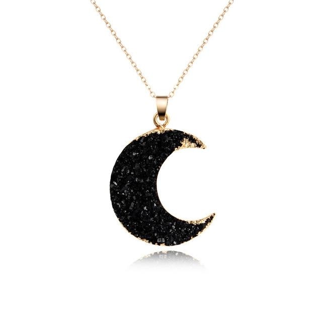 Druzy Moon Pendants - Black - Necklace