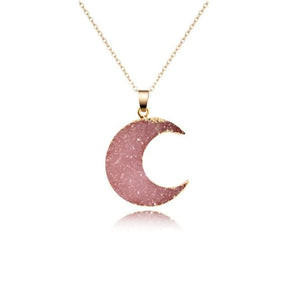 Druzy Moon Pendants - Pink - Necklace
