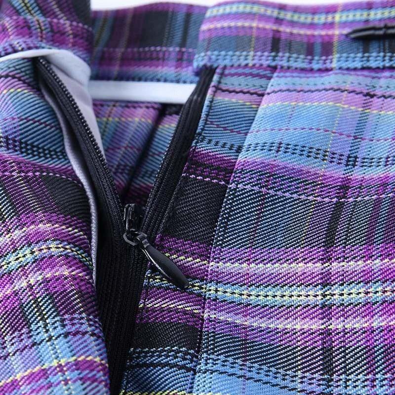 Electric Plaid Pleated Skirt - clothing, electric, electric aura, goth, gothic