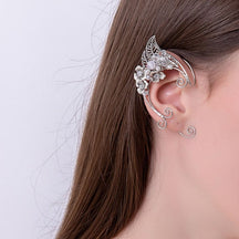 Silver floral elf ear cuff worn