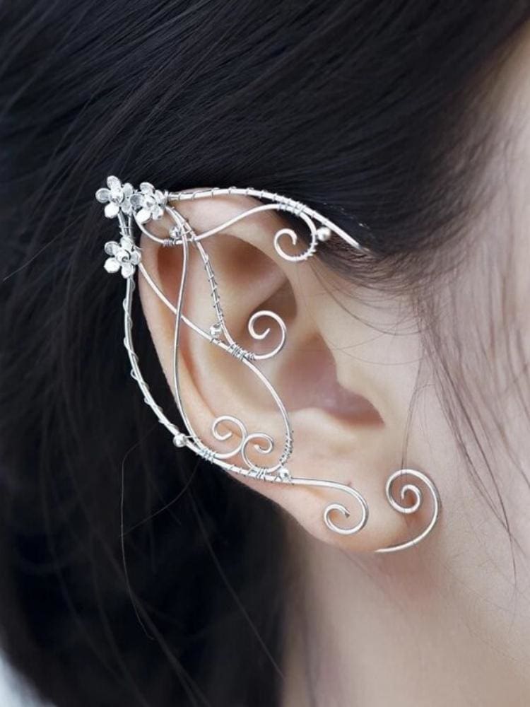 Silver vine elf ear cuff worn