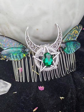 Emerald Butterfly Moon Hair Comb - hair accessory