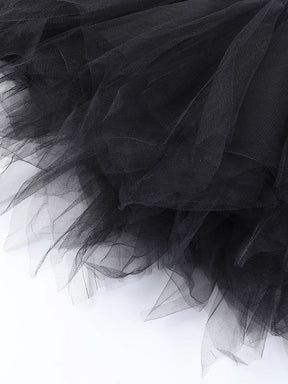 Close-up of the black tutu skirt’s fine mesh layers and pointed, overlapping hem sections.