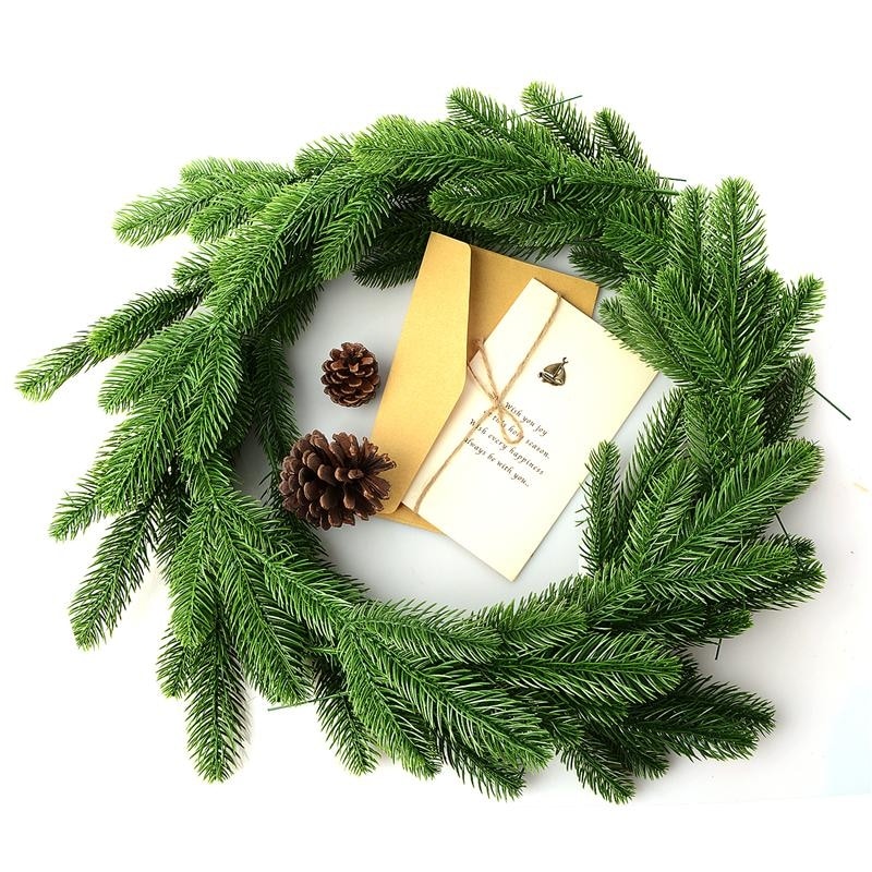 Green Artificial Fir Pine Tree Branches Christmas with Pinecones Wreath Simulated Fake Plants by Arcane Trail