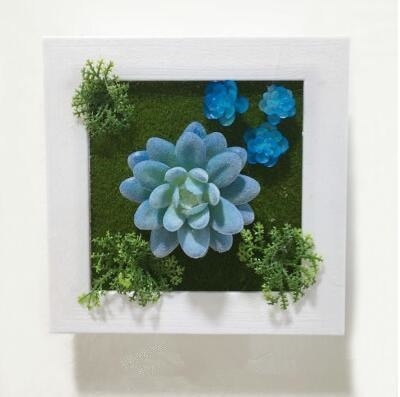 Blue Artificial Succulent Plant Wall Hanging Art Framed Picture Frame Home Decor Simulation Fake Cactus Planters Terrarium Pots Garden by Arcane Trail