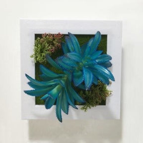 Blue Artificial Succulent Plant Wall Hanging Art Framed Picture Frame Home Decor Simulation Fake Cactus Planters Terrarium Pots Garden by Arcane Trail