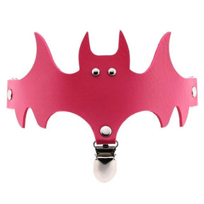 Fuchsia bat-shaped leg garter with a bright matching band and a hanging silver-tone clip.