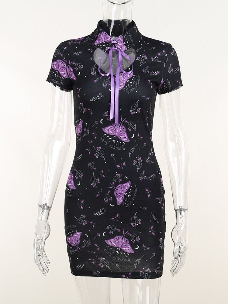 Goth Moth Cheongsam Dress - dress