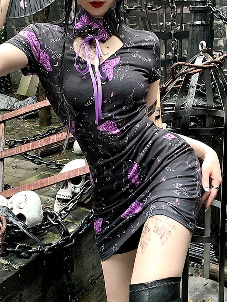 Goth Moth Cheongsam Dress - dress