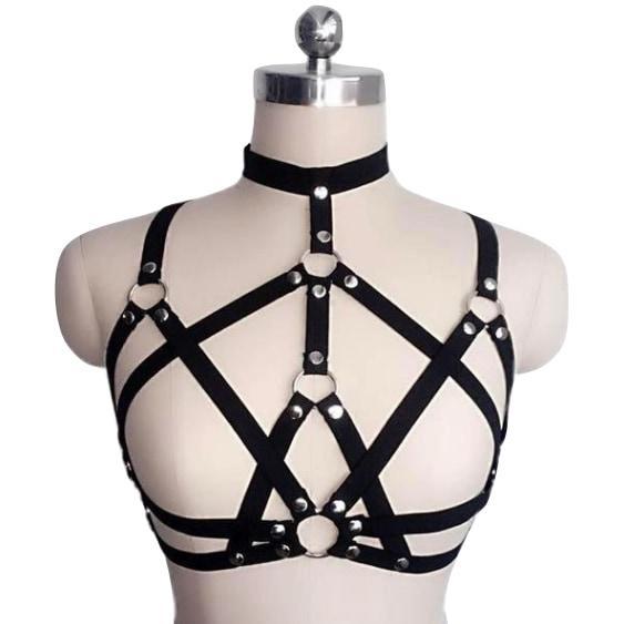 sexy bondage harness bdsm kink fetish lingerie strappy vegan leather  choker o ring sex by ddlg playground