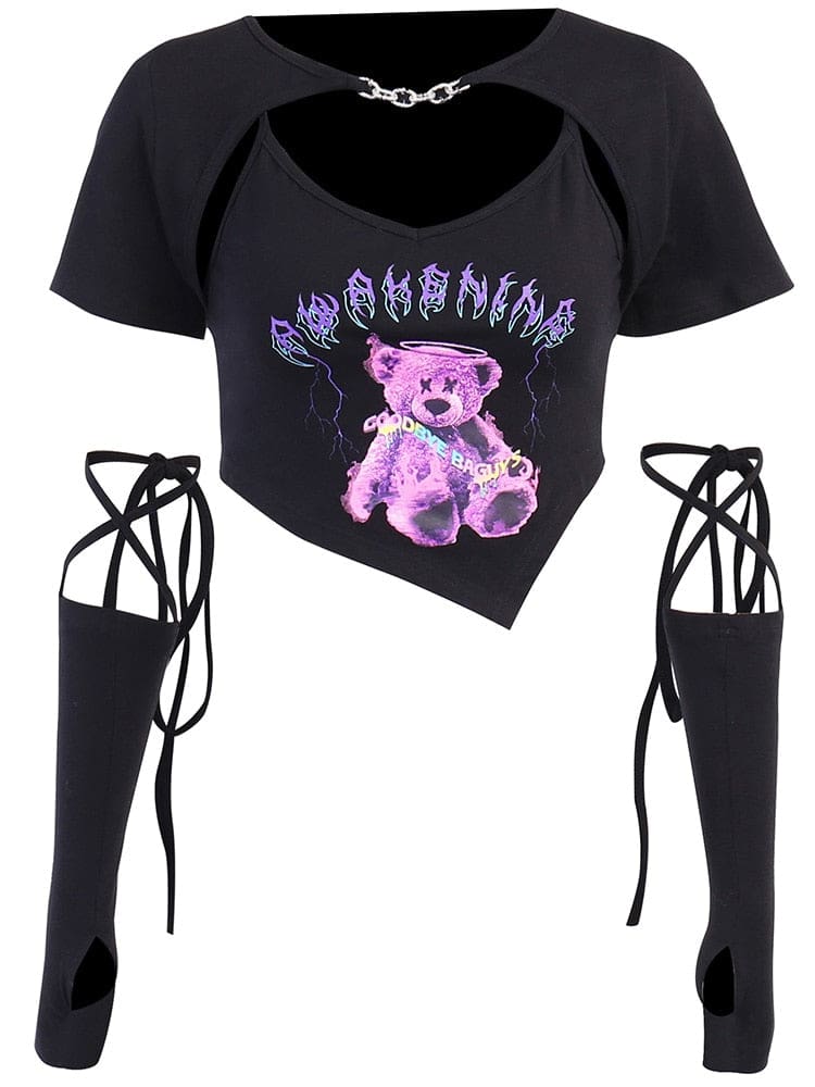Gothic Teddy Asymmetrical Crop Top - shirt crop, crop tops, cropped top, pastel goth, shirt Shirts & Tops