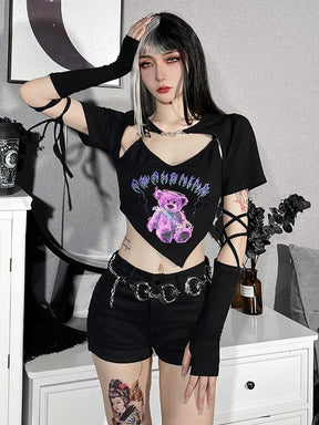 Gothic Teddy Asymmetrical Crop Top - shirt crop, crop tops, cropped top, pastel goth, shirt Shirts & Tops