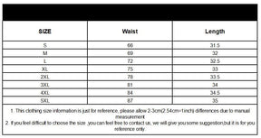 Supplier size chart for the grid-print skort, showing waist and length in centimetres from S through 5XL. This listing offers S through 3XL.
