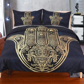 Black Hamsa Mandala Bedroom Set Duvet Cover Bedspread Sheets Pillowcase Spiritual Reiki Chakra Healing Hindu Indian by Arcane Trail