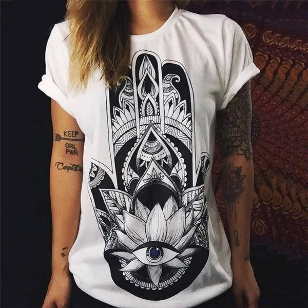 Hamsa Yoga Namaste T-Shirt Tee Top Lotus Flower Mandala New Age Spirituality White Black by Arcane Trail