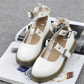 Heart Buckle Wedge Shoes - White / 4 - Shoes