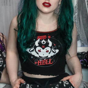 See You in Hell Crop Top - M - crop top, cropped, devil, devil horns, goth