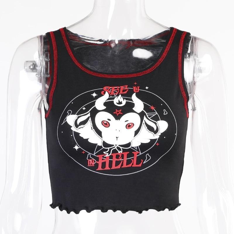 See You in Hell Crop Top - crop top, cropped, devil, devil horns, goth