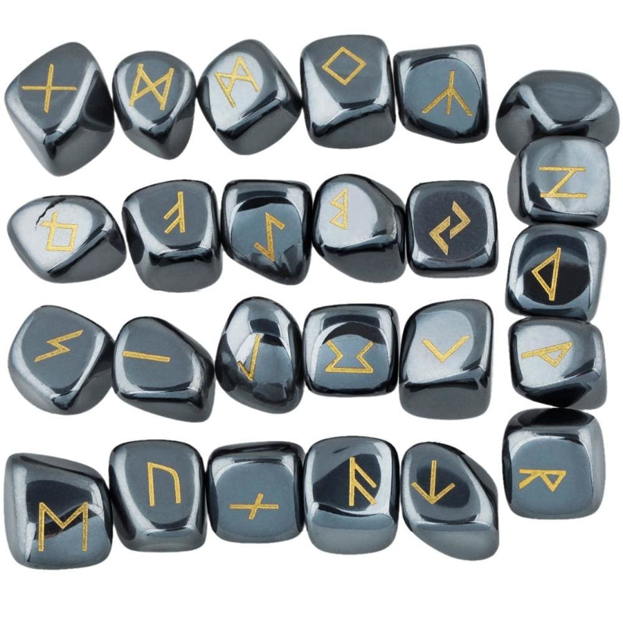 Hematite Engraved Rune Stone Set Divination Pagan Witch | Arcane Trail
