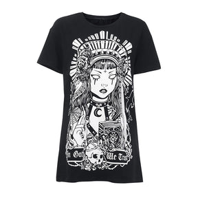 In Goth We Trust graphic T-shirt in Black, displayed alone on white.