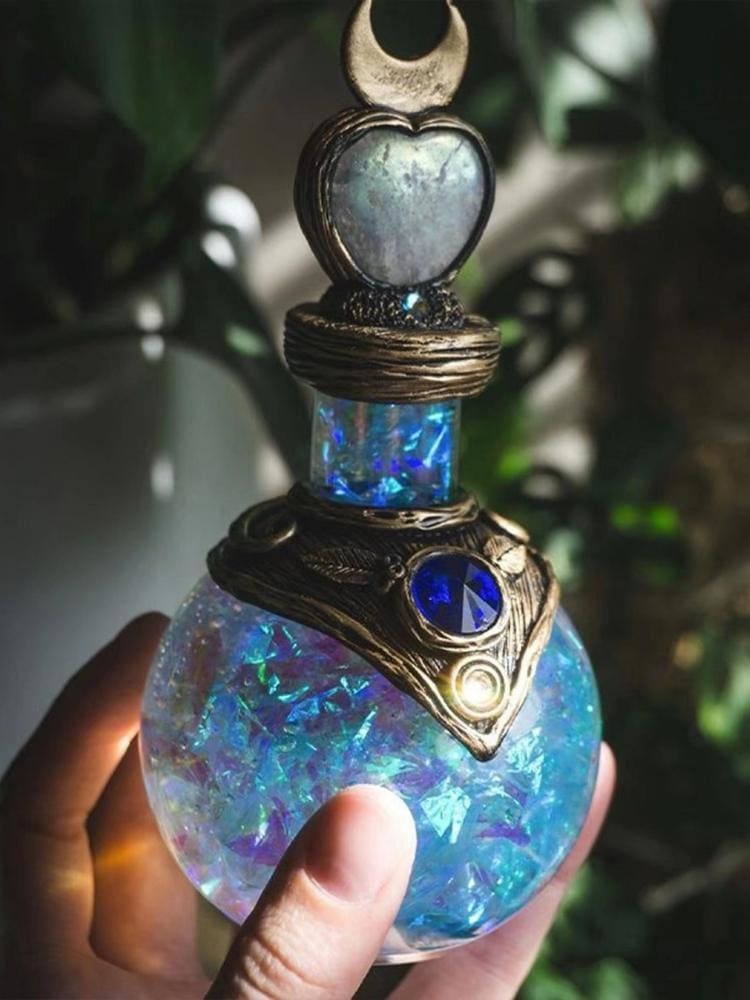 Blue heart and crescent bottle front portrait