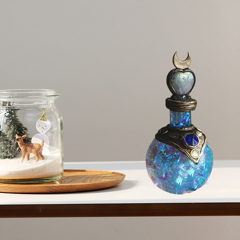 Blue crescent bottle shelf display