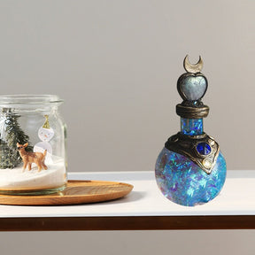 Blue crescent bottle shelf display