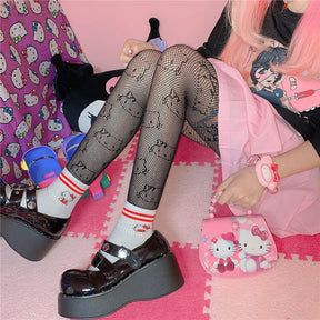 hello kitty fishnet tights cat pattern white japan one-size 6/8/10/12/14