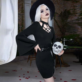 Black belted witch dress angled outfit