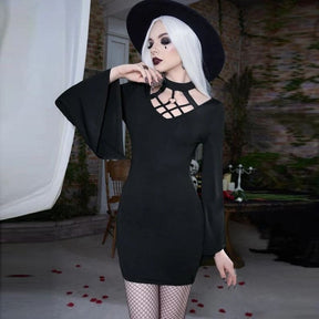 Black lattice dress unbelted sleeve view