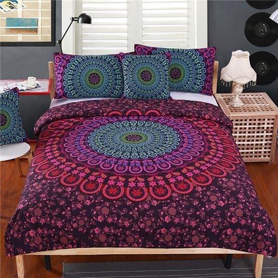 Red Blue Mandala Flower Bedroom Set Duvet Cover Bedspread Sheets Pillowcase Spiritual Reiki Chakra Healing by Arcane Trail
