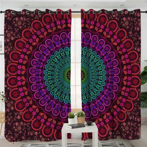 Red Blue Mandala Flower Curtains Set Window Treatments Fabric Spiritual Reiki Chakra Healing by Arcane Trail