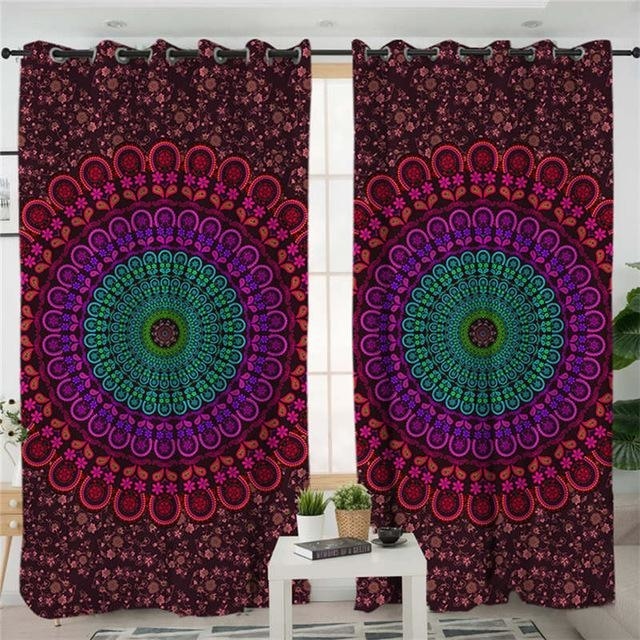 Red Blue Mandala Flower Curtains Set Window Treatments Fabric Spiritual Reiki Chakra Healing by Arcane Trail