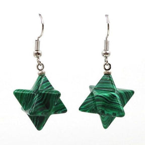 Green Malachite Crystal Merkaba Dangle Earrings Drop Sacred Geometry Metaphysical New Age Esoteric Reiki Healing Jewelry by Arcane Trail