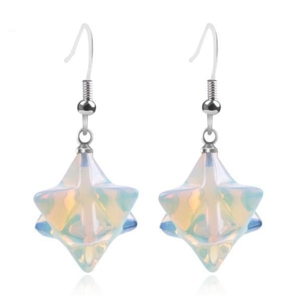 White Opal Crystal Merkaba Dangle Earrings Drop Sacred Geometry Metaphysical New Age Esoteric Reiki Healing Jewelry by Arcane Trail