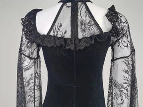 Black lace yoke dress back zipper detail