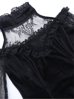 Black floral lace neckline detail
