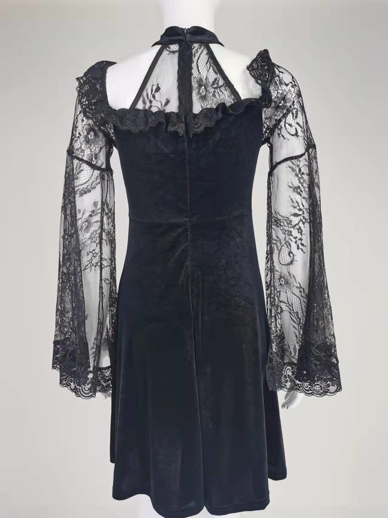 Black velvet mini dress full back