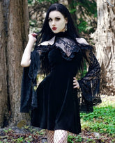 Black velvet bell sleeve dress full woodland outfit