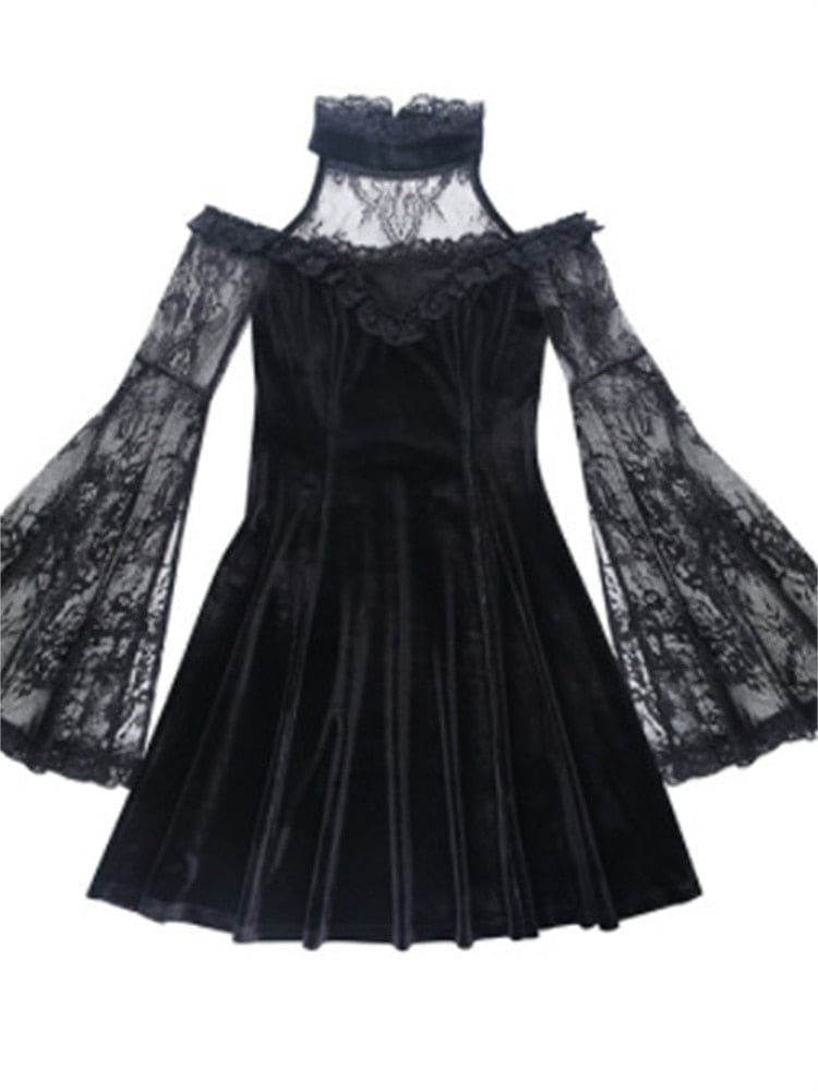 Black velvet lace dress isolated front