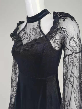 Black lace dress upper bodice angled view