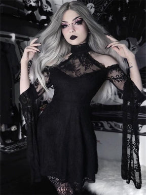 Black velvet lace dress front worn