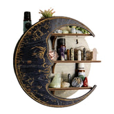 Black moon face shelf filled with crystals