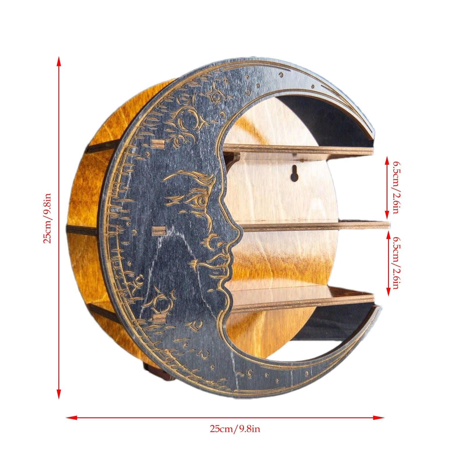 Yellow moon shelf dimensions measurement guide