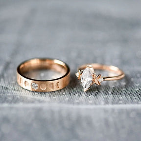 Moon Phase 2 Piece Ring Set - Rose Gold / 6 - ring