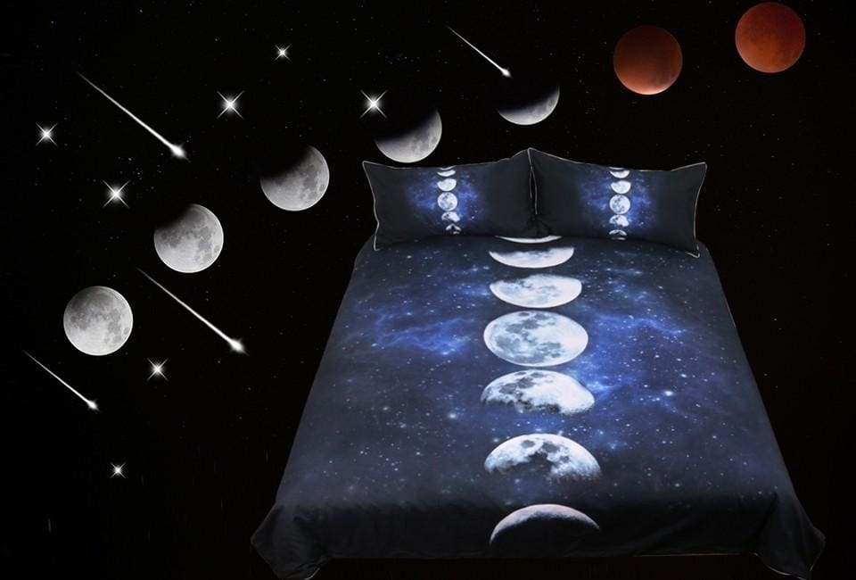 Blue Moon Phases Galaxy Bedroom Set Duvet Cover Bedspread Sheets Pillowcase Spiritual Witchcraft Wicca Goddess by Arcane Trail