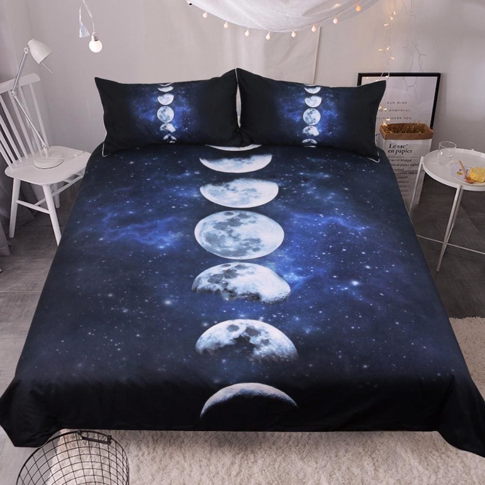 Blue Moon Phases Galaxy Bedroom Set Duvet Cover Bedspread Sheets Pillowcase Spiritual Witchcraft Wicca Goddess by Arcane Trail