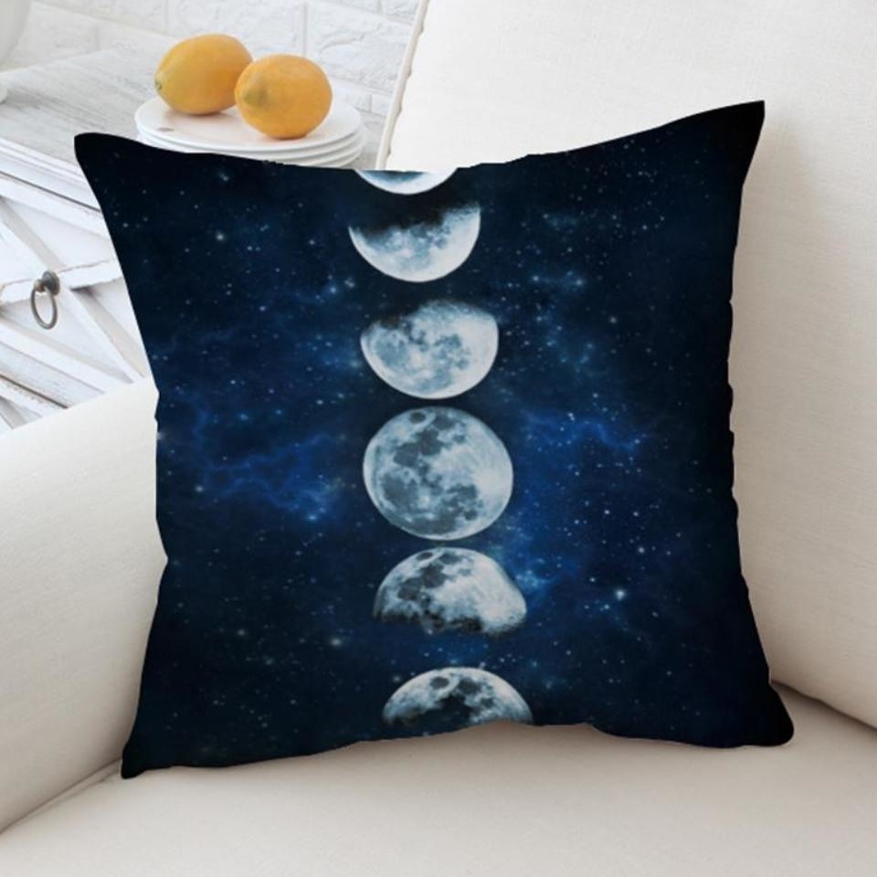 Blue Moon Phases Eclipse Throw Pillow Cushion Cover Pillowcase Witchcraft Wicca Symbols  by Arcane Trail