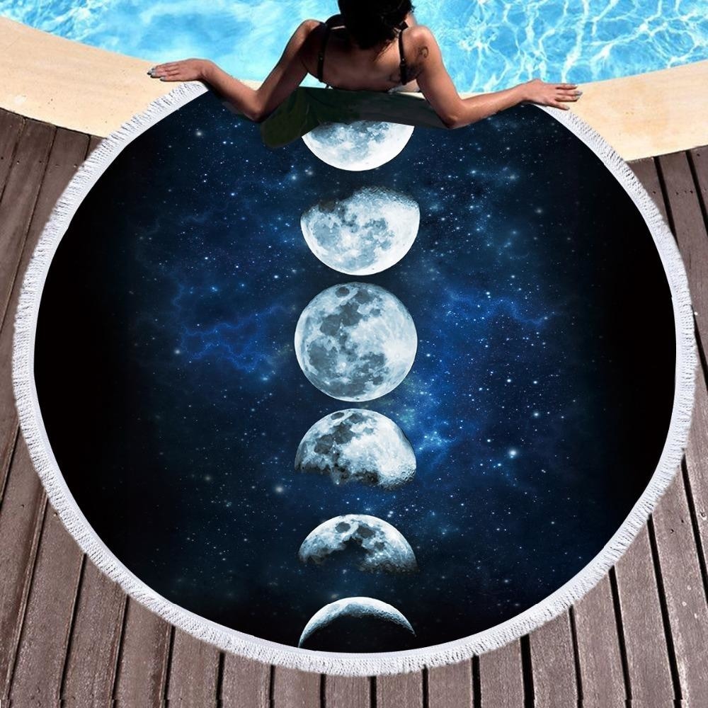 Blue Moon Phases Eclipse Area Rug Tapestry Floor Yoga Mat Beach Towel Witchcraft Wicca Symbols  by Arcane Trail